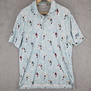 Johnnie-O Golf Polo Shirt Men's Large Blue Hawaiian Toucans All Over Performance